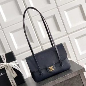 Chanel 2026 Bag 22cm Blue Grained Shiny Calfskin