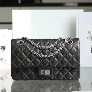 CC 2026 Classic 2.55 Flap Bag Black Aged Lambskin Silver Hardware