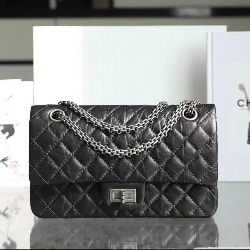 CC 2026 Classic 2.55 Flap Bag Black Aged Lambskin Silver Hardware