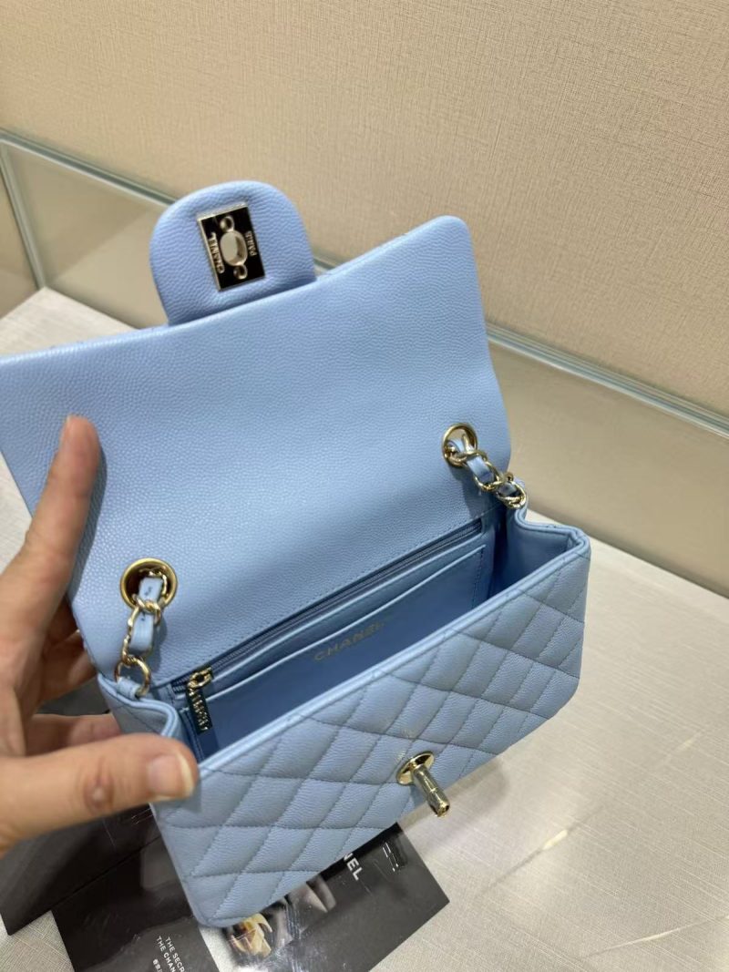 SQUARE FLAP BAG 20CM BLUE CAVIAR SILVER HARDWARE