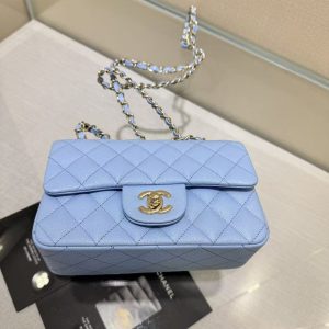 SQUARE FLAP BAG 20CM BLUE CAVIAR SILVER HARDWARE