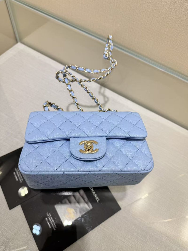 SQUARE FLAP BAG 20CM BLUE CAVIAR SILVER HARDWARE