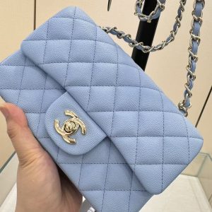 SQUARE FLAP BAG 20CM BLUE CAVIAR SILVER HARDWARE
