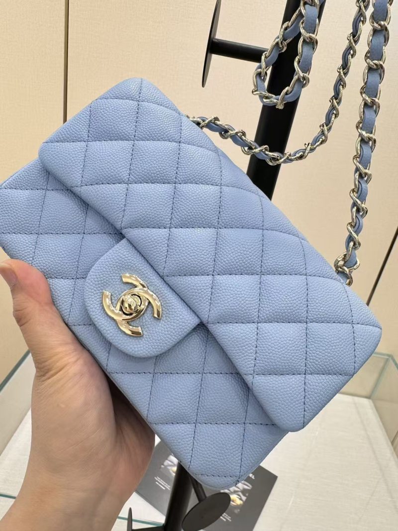 SQUARE FLAP BAG 20CM BLUE CAVIAR SILVER HARDWARE