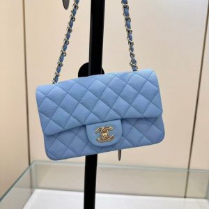 SQUARE FLAP BAG 20CM BLUE CAVIAR SILVER HARDWARE