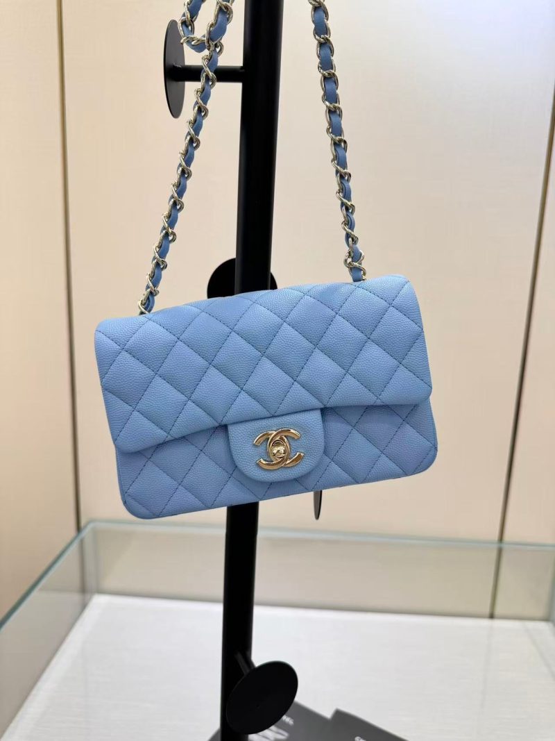 SQUARE FLAP BAG 20CM BLUE CAVIAR SILVER HARDWARE