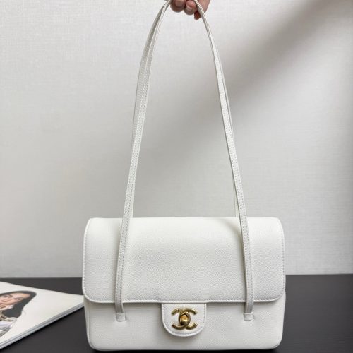 Chanel 26 Shoulder Bag 22cm White Caviar Leather