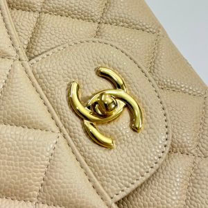 FLAP BAG 30CM GOLD HARDWARE BEIGE CAVIAR