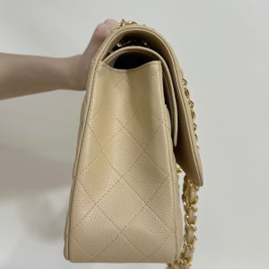FLAP BAG 30CM GOLD HARDWARE BEIGE CAVIAR