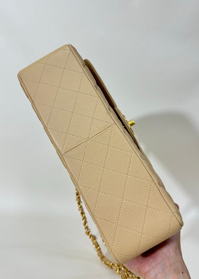 FLAP BAG 30CM GOLD HARDWARE BEIGE CAVIAR