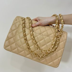 FLAP BAG 30CM GOLD HARDWARE BEIGE CAVIAR