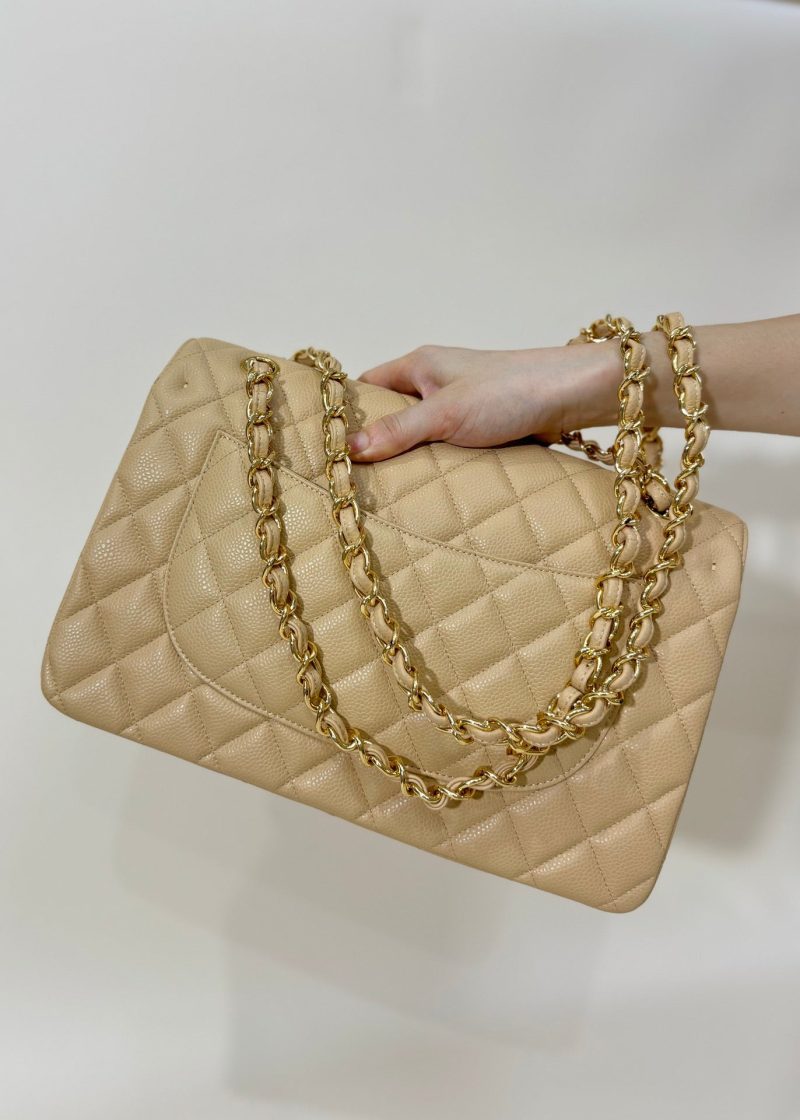 FLAP BAG 30CM GOLD HARDWARE BEIGE CAVIAR