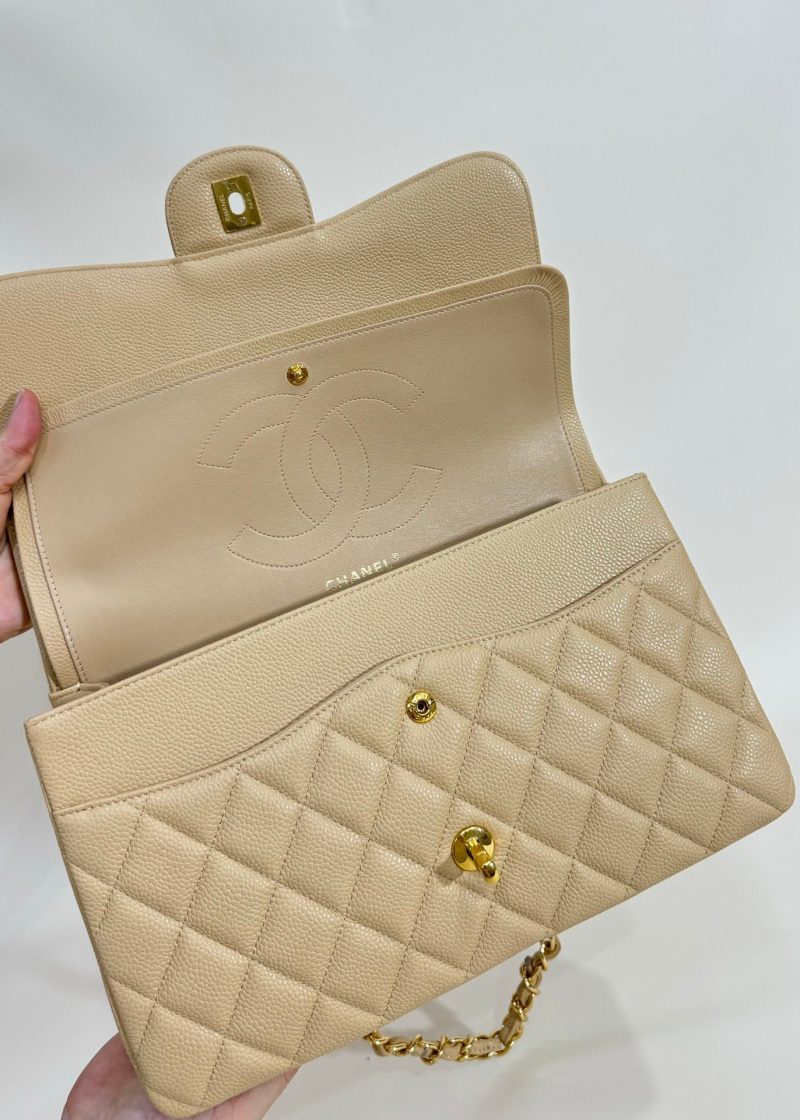 FLAP BAG 30CM GOLD HARDWARE BEIGE CAVIAR