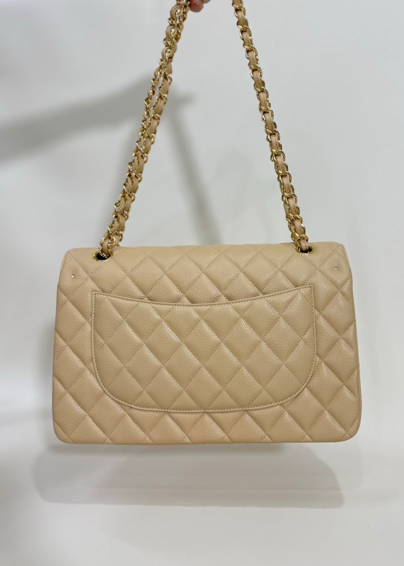 FLAP BAG 30CM GOLD HARDWARE BEIGE CAVIAR