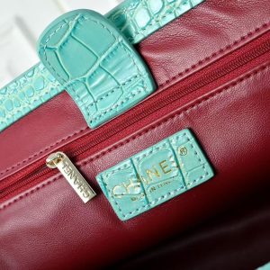 CC 2026 Small Shopping Bag 39cm Light Blue Crocodile Embossed Calfskin