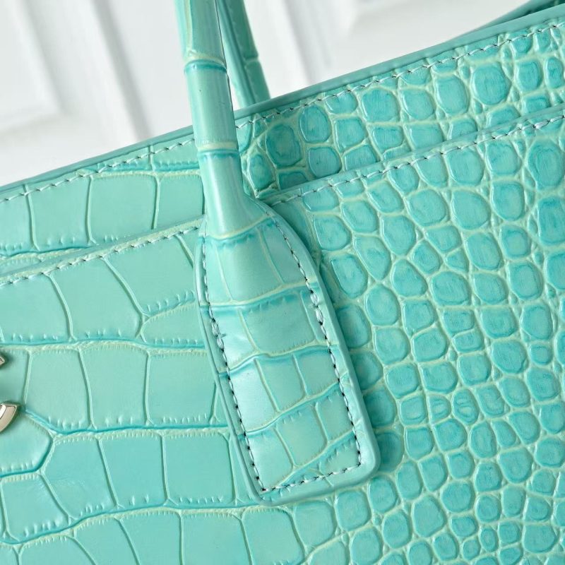 CC 2026 Small Shopping Bag 39cm Light Blue Crocodile Embossed Calfskin