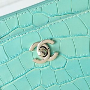 CC 2026 Small Shopping Bag 39cm Light Blue Crocodile Embossed Calfskin