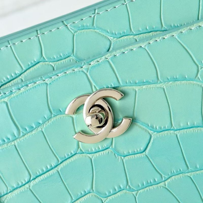 CC 2026 Small Shopping Bag 39cm Light Blue Crocodile Embossed Calfskin