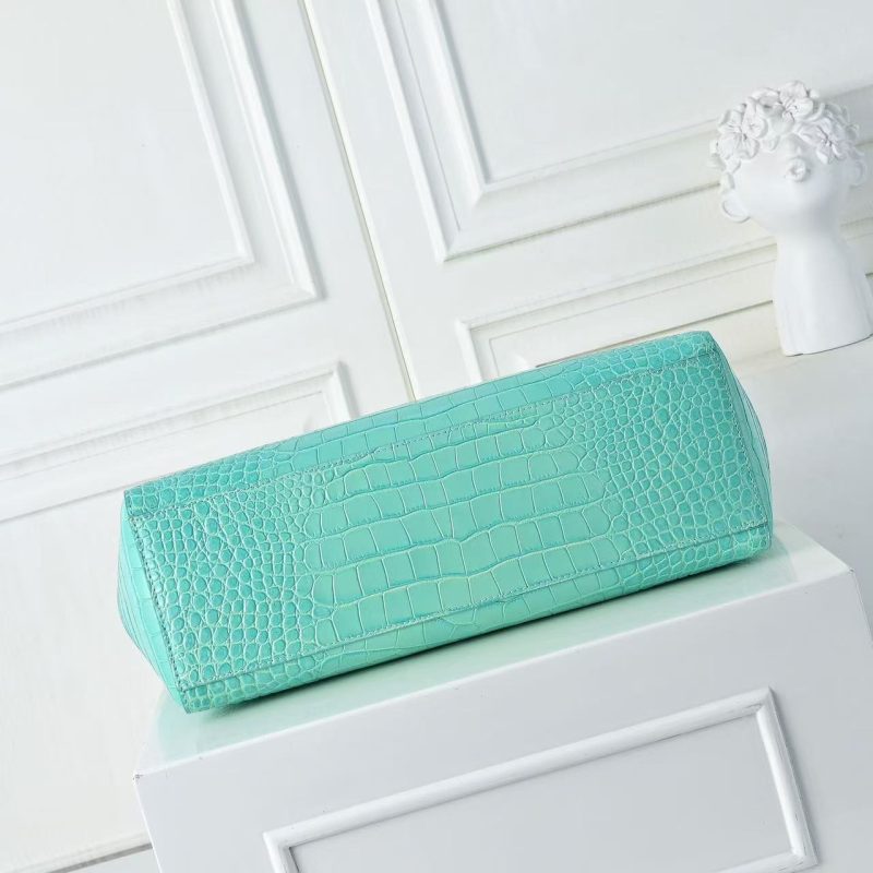 CC 2026 Small Shopping Bag 39cm Light Blue Crocodile Embossed Calfskin