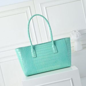 CC 2026 Small Shopping Bag 39cm Light Blue Crocodile Embossed Calfskin