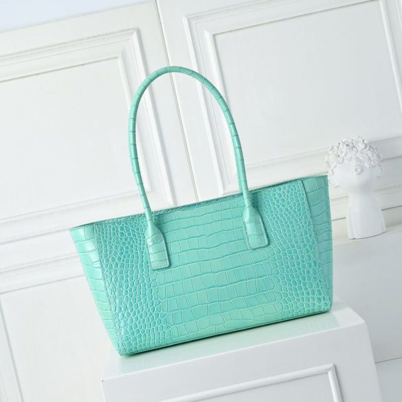 CC 2026 Small Shopping Bag 39cm Light Blue Crocodile Embossed Calfskin
