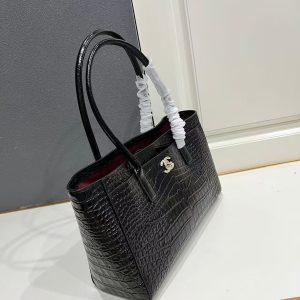 CC 2026 Small Shopping Bag 39cm Black Crocodile Embossed Calfskin