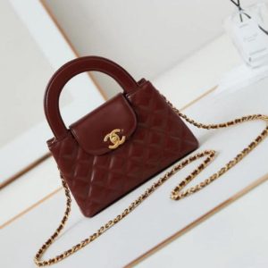 cc 24a nano 19cm kelly shopper bag burgundy lambskin