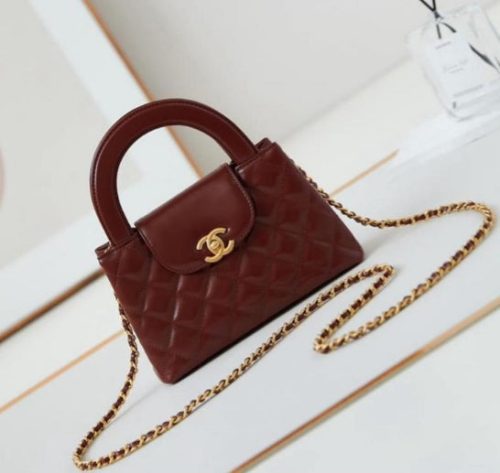 cc 24a nano 19cm kelly shopper bag burgundy lambskin