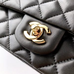MINI RECTANGLE FLAP BAG 20CM BLACK LAMBSKIN GOLD HARDWARE