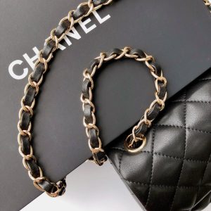 MINI RECTANGLE FLAP BAG 20CM BLACK LAMBSKIN GOLD HARDWARE