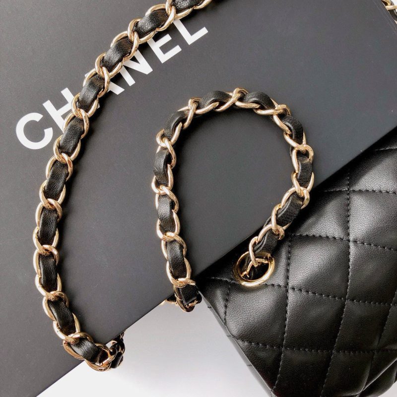 MINI RECTANGLE FLAP BAG 20CM BLACK LAMBSKIN GOLD HARDWARE