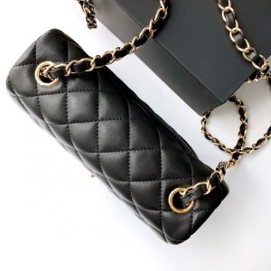 MINI RECTANGLE FLAP BAG 20CM BLACK LAMBSKIN GOLD HARDWARE