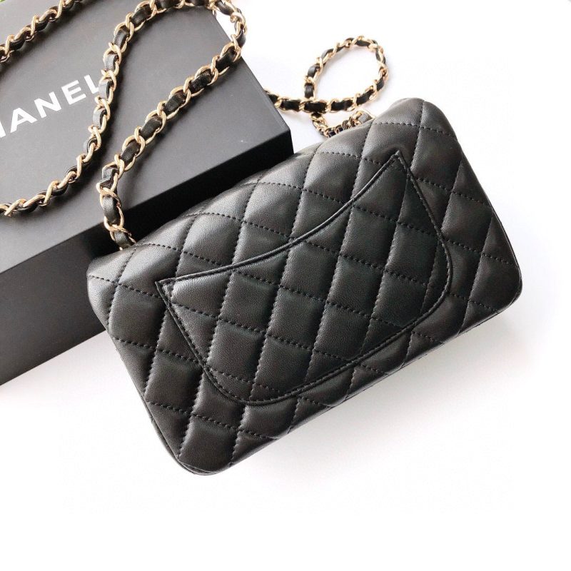 MINI RECTANGLE FLAP BAG 20CM BLACK LAMBSKIN GOLD HARDWARE