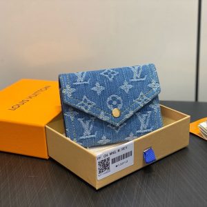 LV Victorine Monogram Wallet Denim Blue Cotton Cowhide