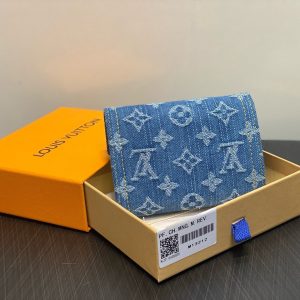 LV Victorine Monogram Wallet Denim Blue Cotton Cowhide