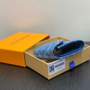 LV Victorine Monogram Wallet Denim Blue Cotton Cowhide