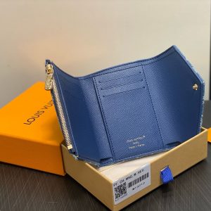 LV Victorine Monogram Wallet Denim Blue Cotton Cowhide