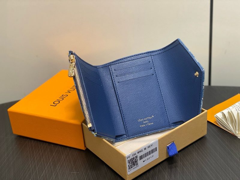 LV Victorine Monogram Wallet Denim Blue Cotton Cowhide