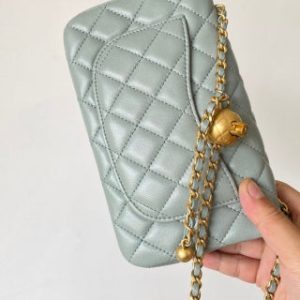 CC 25 classic flap bag 20 mini gold ball soft pastel green calfskin