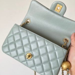 CC 25 classic flap bag 20 mini gold ball soft pastel green calfskin