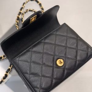 CC 25P Flap Bag 22cm Black Cowhide Gold Hardware