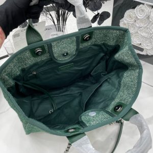 CC Deauville Tweed Bag Green Leather Silver Hardware 10