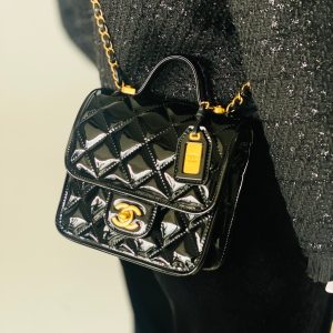 CC 2025 Medium Flap Bag Black Patent Calfskin