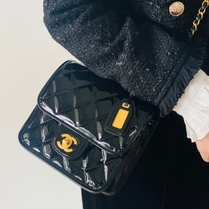 CC 2025 Medium Flap Bag Black Patent Calfskin