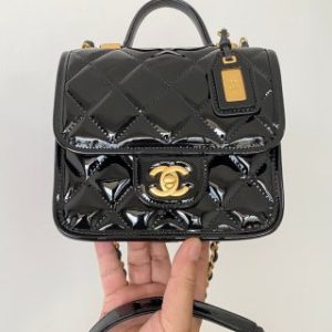 CC 2025 Medium Flap Bag Black Patent Calfskin