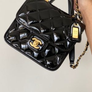 CC 2025 Medium Flap Bag Black Patent Calfskin