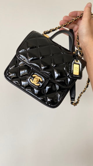 CC 2025 Medium Flap Bag Black Patent Calfskin