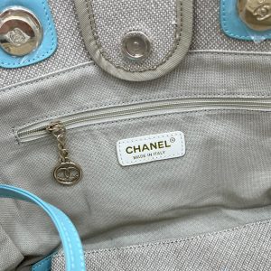 CC Deauville Tweed Bag 33x26x15.5cm Blue Sky Leather Gold Hardware 32