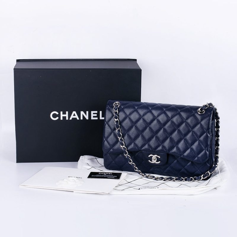 img-4300 CC Classic Jumbo Navy Blue Lambskin Silver Hardware