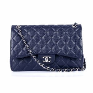 img-4302 CC Classic Jumbo Navy Blue Lambskin Silver Hardware
